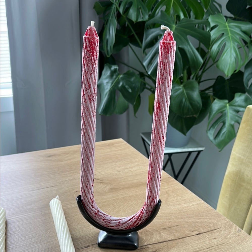 Delmar 100% beeswax Red and Cream Twisted Candles (2 candles)